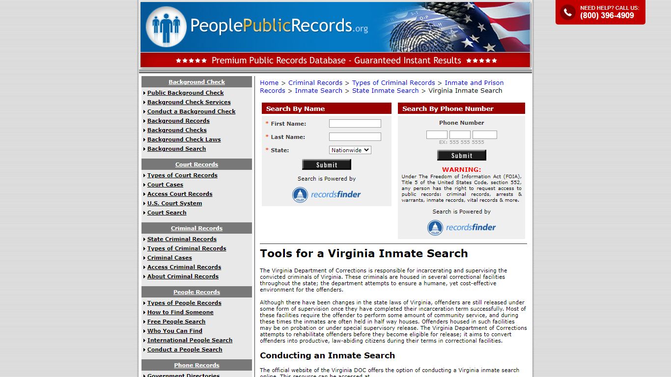 Tools for a Virginia Inmate Search - PeoplePublicRecords.org
