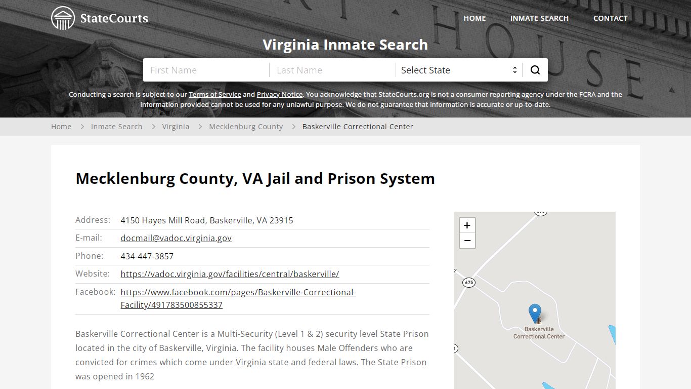Baskerville Correctional Center Inmate Records Search, Virginia ...
